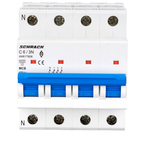 Întreruptor automat modular (MCB) AMPARO 6kA, C 6A, 3P+N