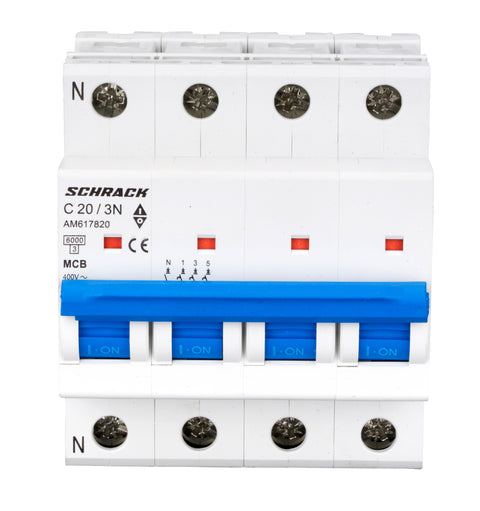 Întreruptor automat modular (MCB) AMPARO 6kA, C 20A, 3P+N