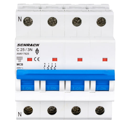 Întreruptor automat modular (MCB) AMPARO 6kA, C 25A, 3P+N