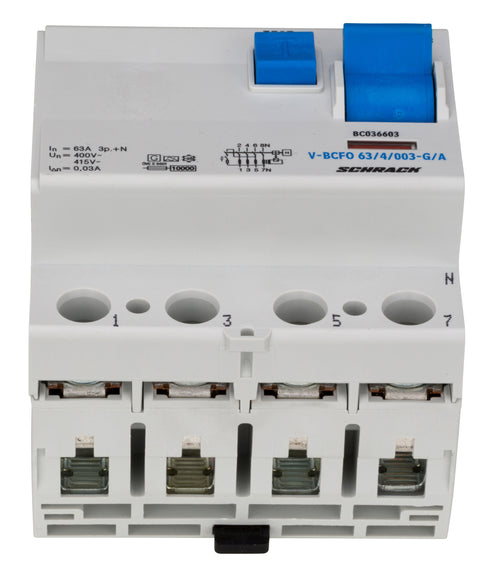 Residual current circuit breaker 63A, 4-p, 30mA, type A,G,V