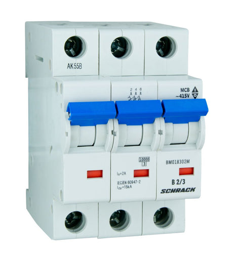Miniature Circuit Breaker (MCB) B, 2A, 3-pole, 40° C, 10kA