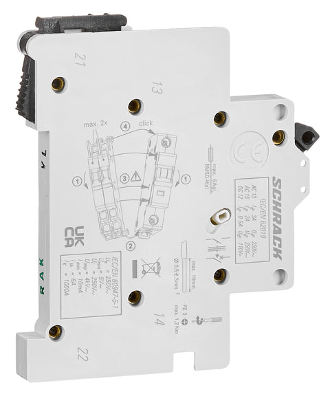 Contact auxiliar 5-250V/4A, 1 ND + 1 NI fix. cu înclichetare