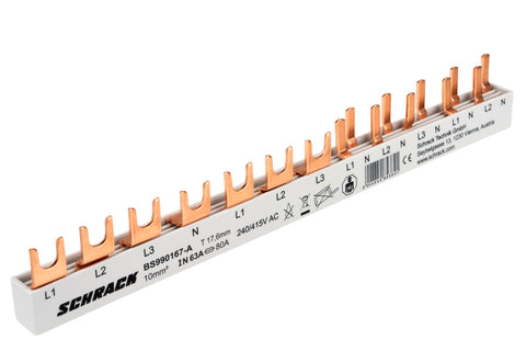 Busbar, 1xRCCB 4-pole, 1 MCB 3-pole, 5 MCB 1+N/1 MW, 12MW