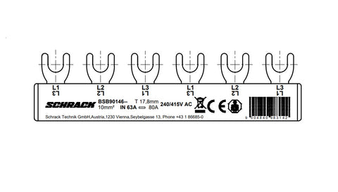 Compact-Busbar, 3-pole L1/L2/L3/L1/L2/L3, 6MW, 10mm²