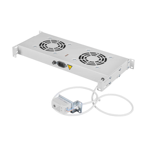 Placă 19” cu 2 ventilatoare, 1U, termostat analogic, RAL7035