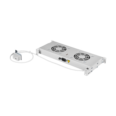 Placă 19” cu 2 ventilatoare, 1U, termostat analogic, RAL7035