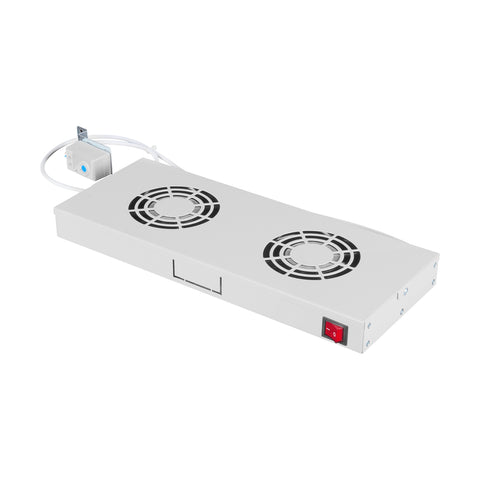 Placă 19” cu 2 ventilatoare, 1U, termostat analogic, RAL7035