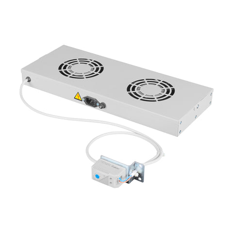 Placă 19” cu 2 ventilatoare, 1U, termostat analogic, RAL7035