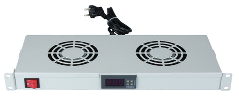 Placă 19” cu 2 ventilatoare, 1U, termostat digital, RAL7035