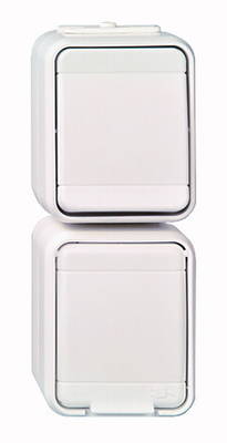 Întreruptor simplu+priza cu PE+capac IP44, gri/gri