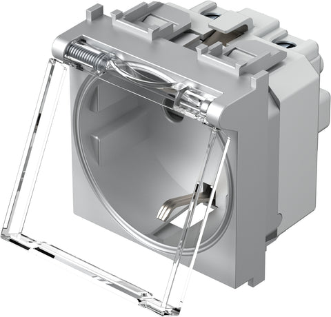 Socket silver, higher protection cover, transparent lid 16A