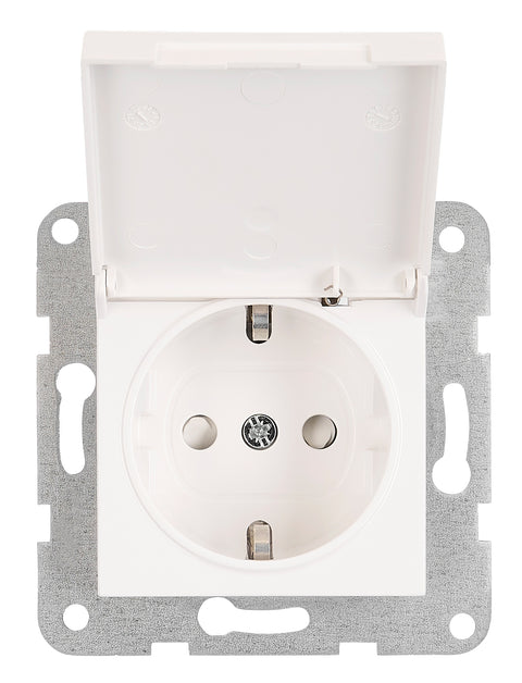 Socket outlet, flap cover, cage clamps, 1 pcs, white