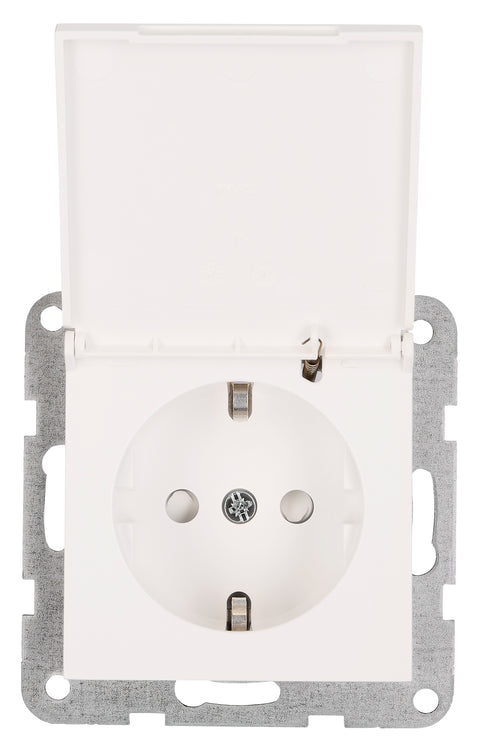 Socket outlet, flap cover, cage clamps, 1 pcs, white