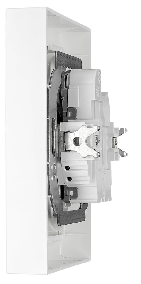 Priză dublă completă cu pin, 2xPE, 1 priza 45°, albă