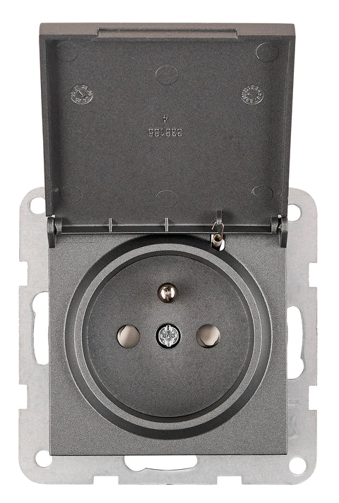Pin socket outlet with safety shutter, lid, screw,anthracite