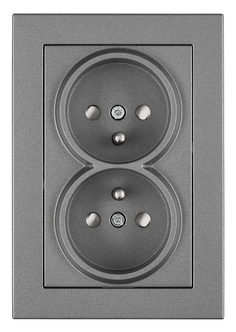 Priză dublă completăcu Pin PE, conexiune cu șurub, antracit