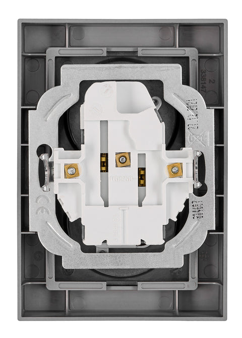 Priză dublă completă cu Pin PE, 2xPE, 1 priză rotită 45°, an