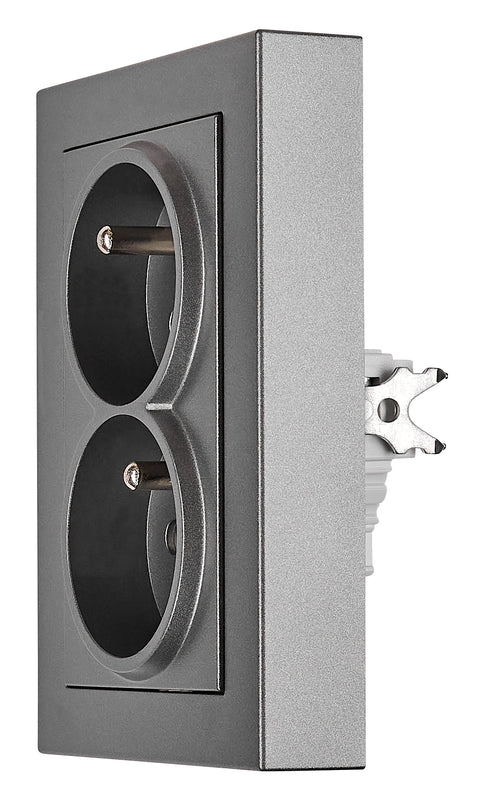 Priză dublă completă cu Pin PE, 2xPE, 1 priză rotită 45°, an