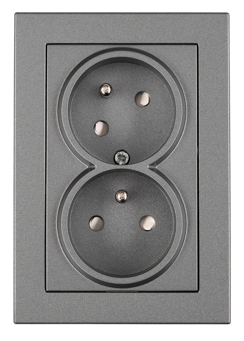 Priză dublă completă cu Pin PE, 2xPE, 1 priză rotită 45°, an