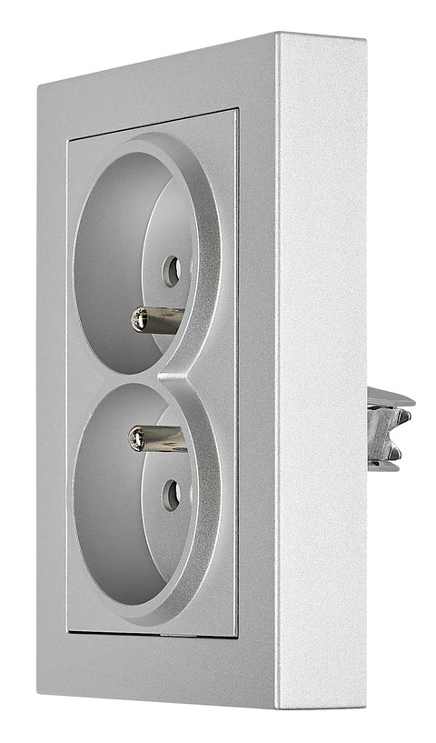 Priză dublă completăcu Pin PE, conexiune cu șurub, argintiu