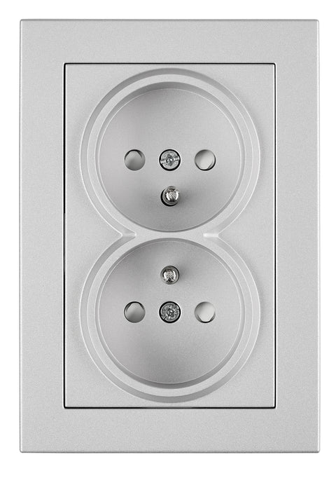 Priză dublă completăcu Pin PE, conexiune cu șurub, argintiu