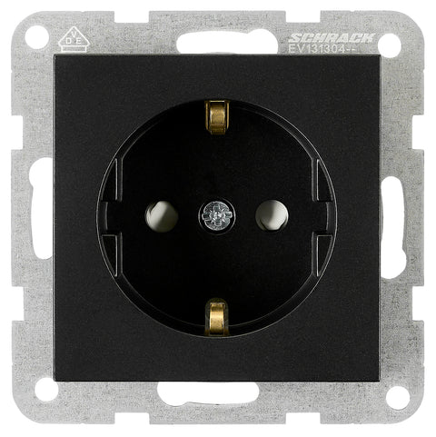 Socket outlet with safety shutter, screw clamps, black
