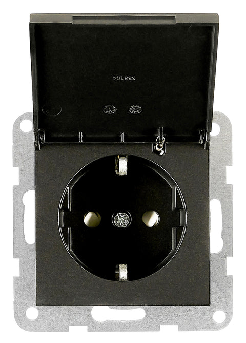 Socket outlet, flap cover, cage clamps, black