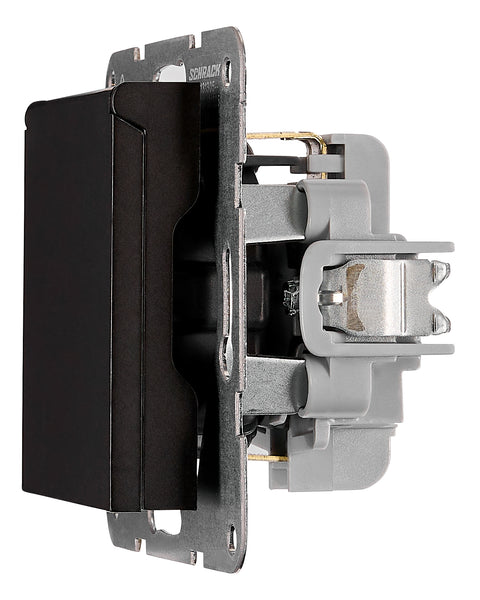 Socket outlet, flap cover, cage clamps, black