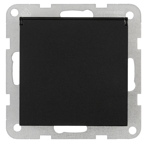 Socket outlet, flap cover, screw clamps, black