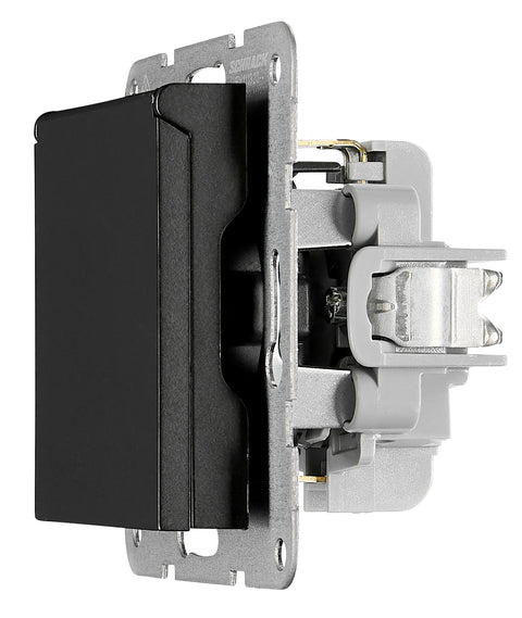 Socket outlet, flap cover, screw clamps, black