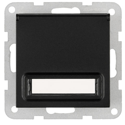 Socket outlet, flap cover, labeling field, cage clam, black