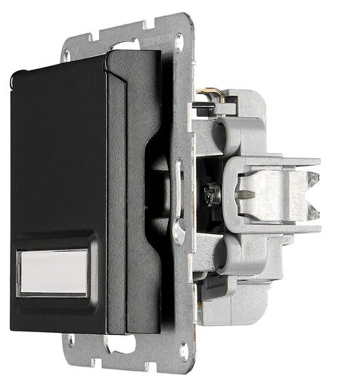 Socket outlet, flap cover, labeling field, cage clam, black