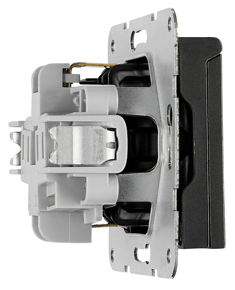 Socket outlet, flap cover, labeling field, cage clam, black