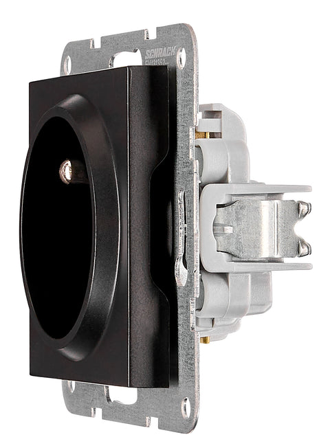 Pin socket outlet with safety shutter, screw clamps, black