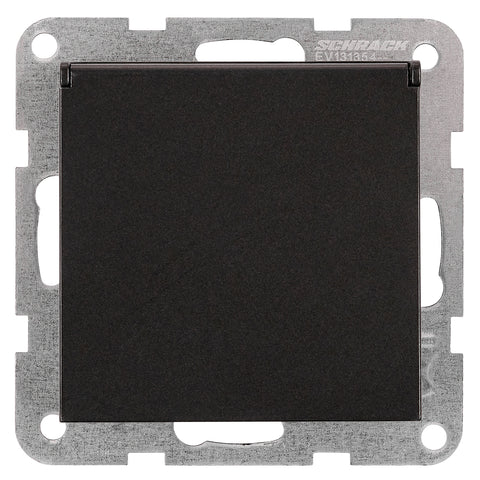 Pin socket outlet with safety shutter, lid, screw, black