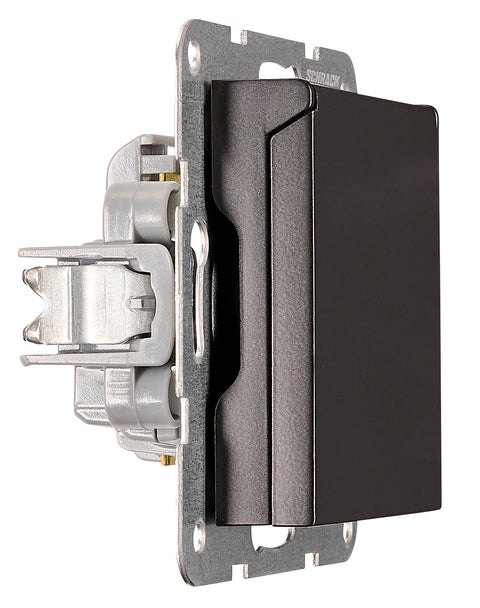 Pin socket outlet with safety shutter, lid, screw, black