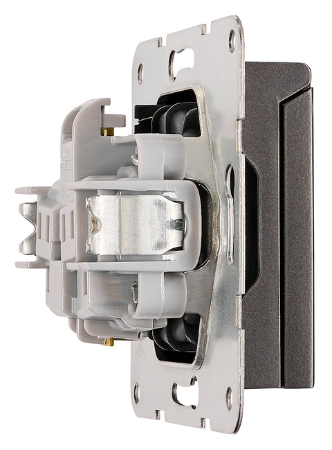 Pin socket outlet with safety shutter, lid, screw, black