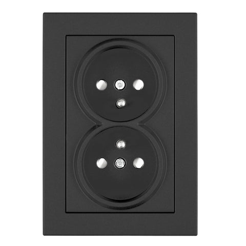 Pin compact socket outlet 2x2P+E, screw clamps, black