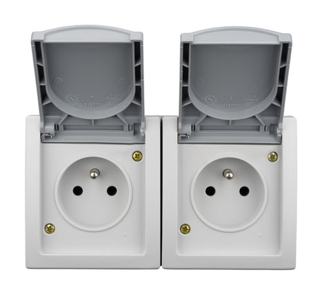 Priză dublă cu pin PE, montaj oriz., conex el. IP54