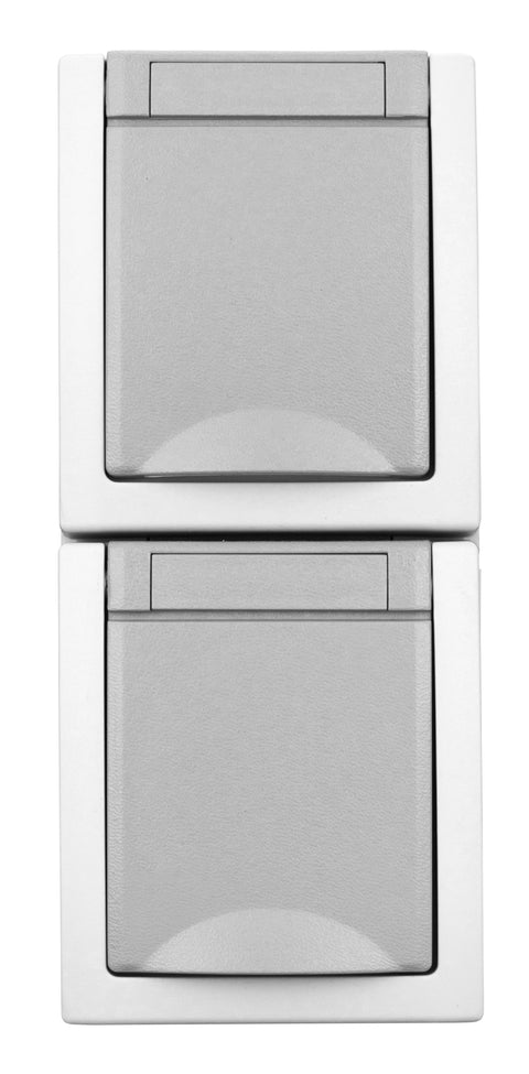 Priză dublă PE+capac, 16A, vertical, PT, cl.elastice, IP54