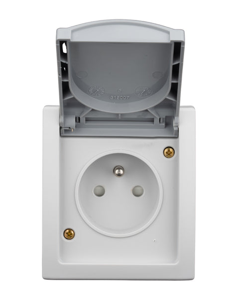 Priză cu pin PE şi prot copii, 16A, PT, cleme elastice, IP54