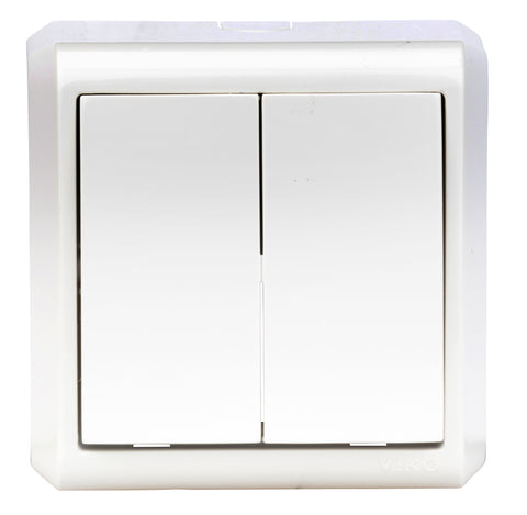 Întrerupător dublu, 10A, PT, cleme cu şurub, IP20, alb