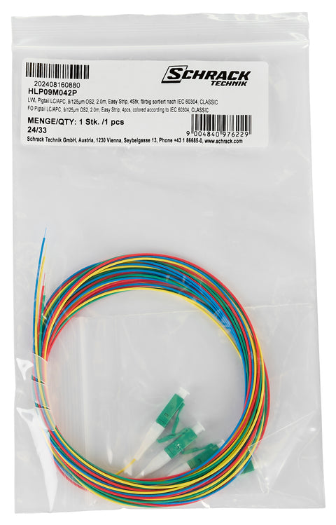 Pigtail FO LC/APC, 9/125µm OS2, 2.0m, Easy Strip, 4pcs