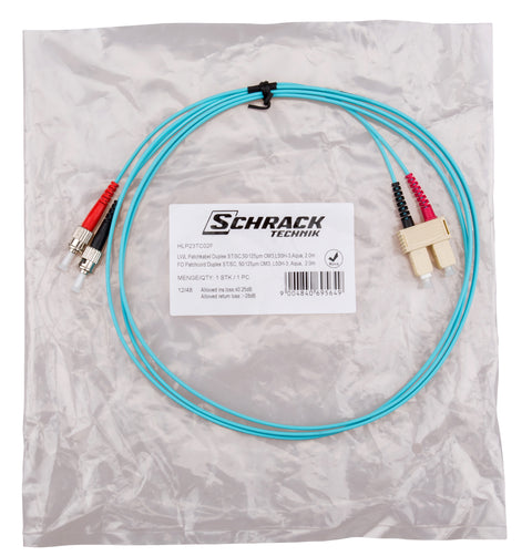 Patchcablu duplex ST/SC, 50/125µm OM3, LS0H-3, aqua, 2m