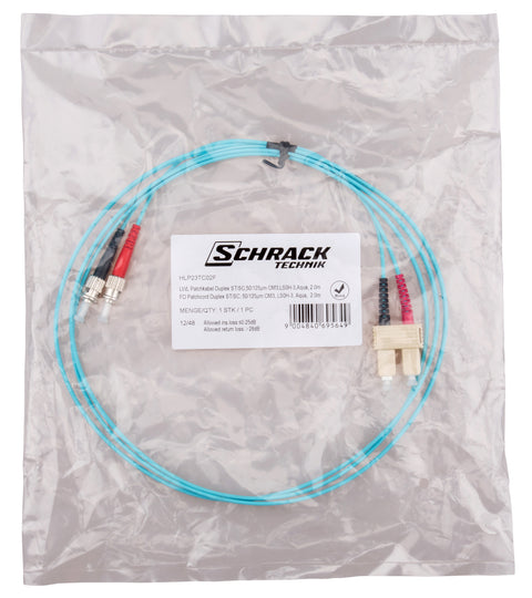 Patchcablu duplex ST/SC, 50/125µm OM3, LS0H-3, aqua, 2m