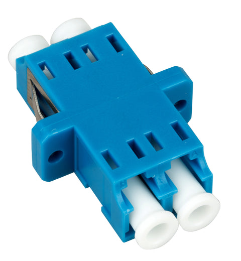 Cuplă LC Duplex,Plastic,Singlemode,zirc.,flanşă,albstr.,ECO