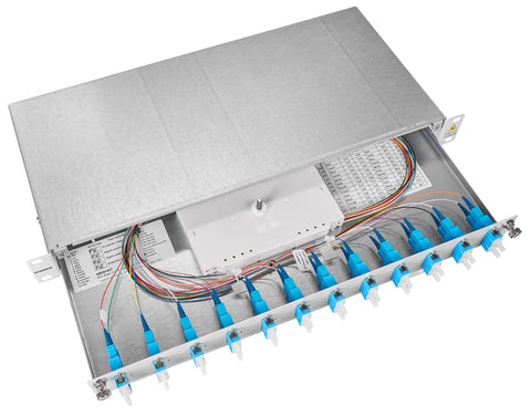 Splicebox, 8 fibre,SC, 9/125µm OS2, culisant,19",1UV