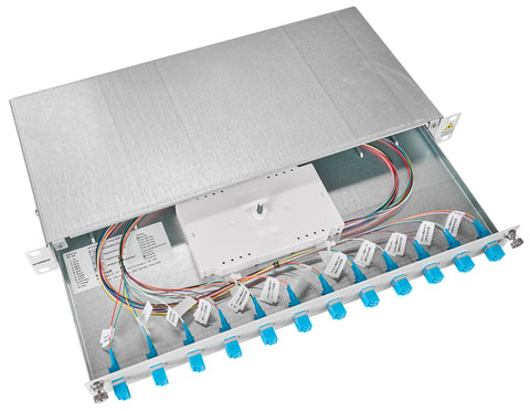 Splicebox, 8 fibre,LC, 9/125µm OS2, culisant,19",1UV