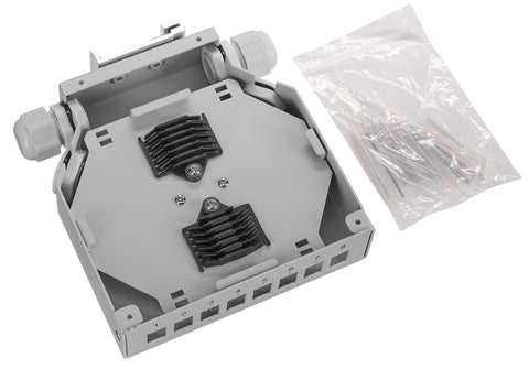 Splicebox FO pt șină DIN, gol, 6 LC-Duplex, RAL7035
