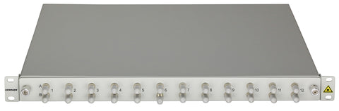 Splicebox, 12 fibre,ST,50/125µm OM3, culisant,19",1UV , ECO